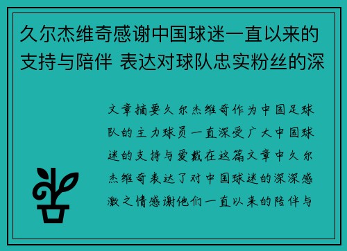 久尔杰维奇感谢中国球迷一直以来的支持与陪伴 表达对球队忠实粉丝的深情寄语